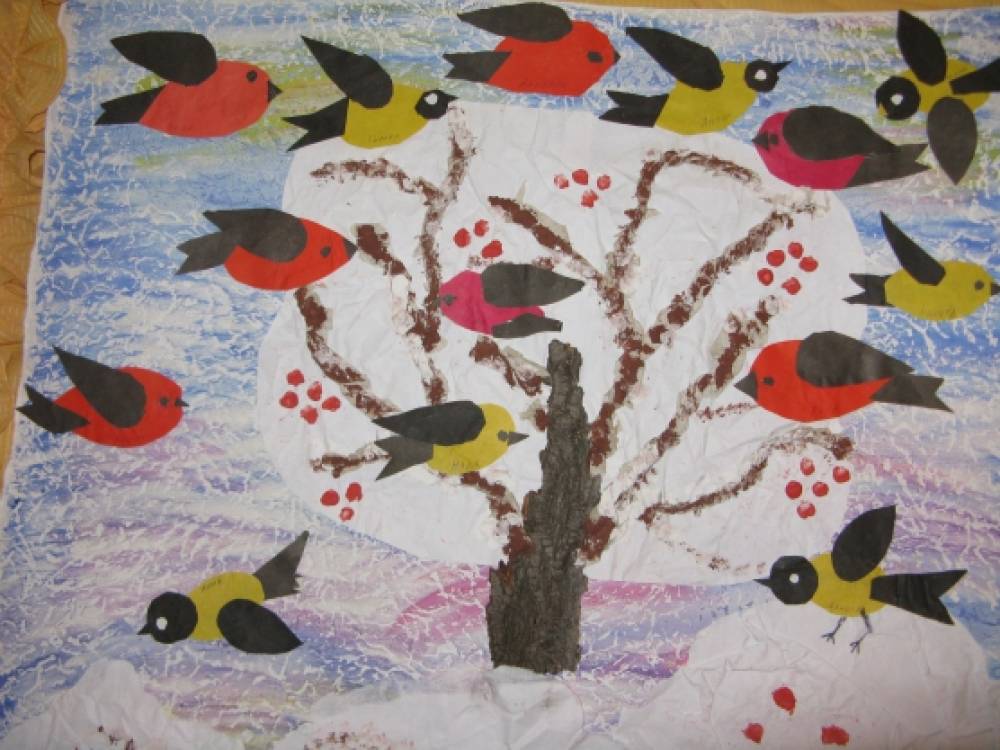 Тема птицы весной средняя группа. Коллективное рисование в средней группе. Коллективные работы детей в детском саду птицы. Коллективная аппликация в средней группе.