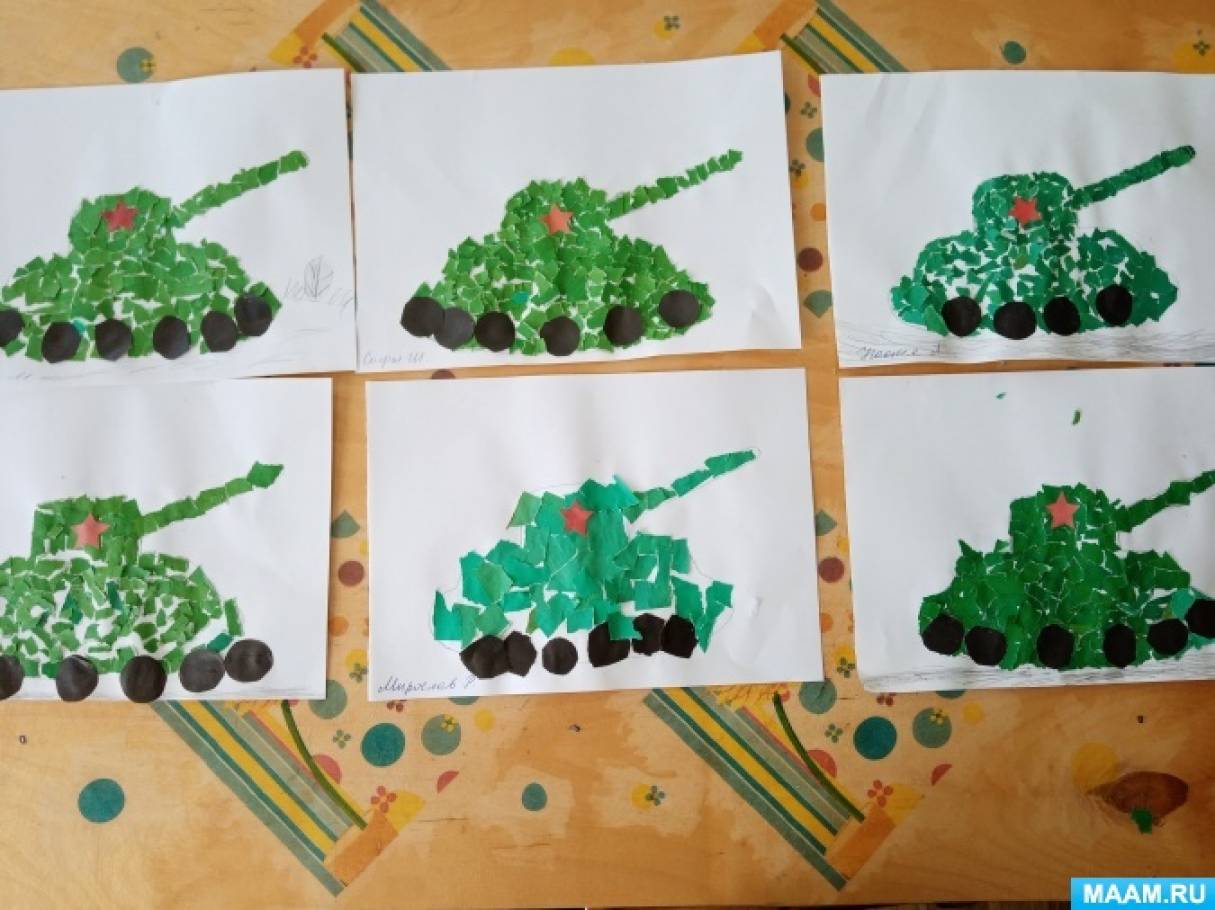 Детский мастер-класс по обрывной аппликации к Дню Победы «Советский танк»