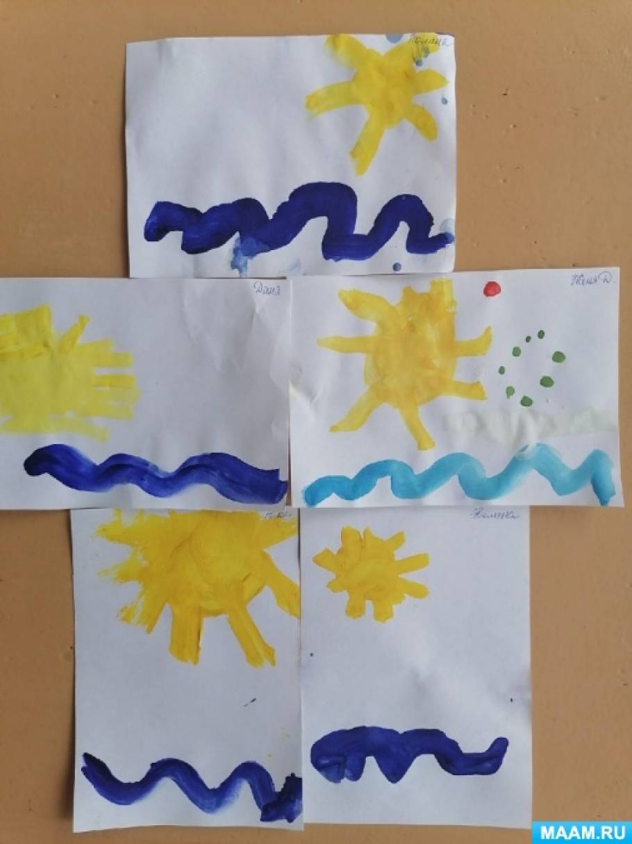 Рисование гуашью в младшей группе «Ручеёк и солнышко»