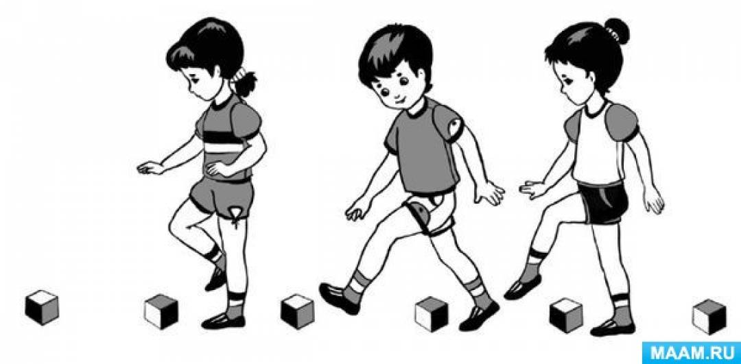 Ходьба врассыпную. Ходьба с перешагиванием через предметы. Основные движения дошкольников. Схемы упражнений для дошкольников. Схемы движений для дошкольников.