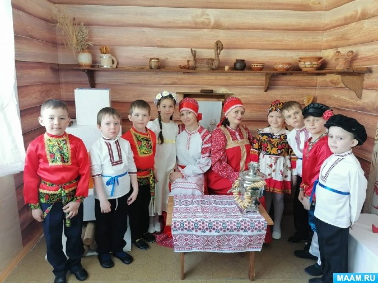 Музыкально-спортивное развлечение «Посиделки» для детей подготовительной группы в рамках проекта «Русская изба»