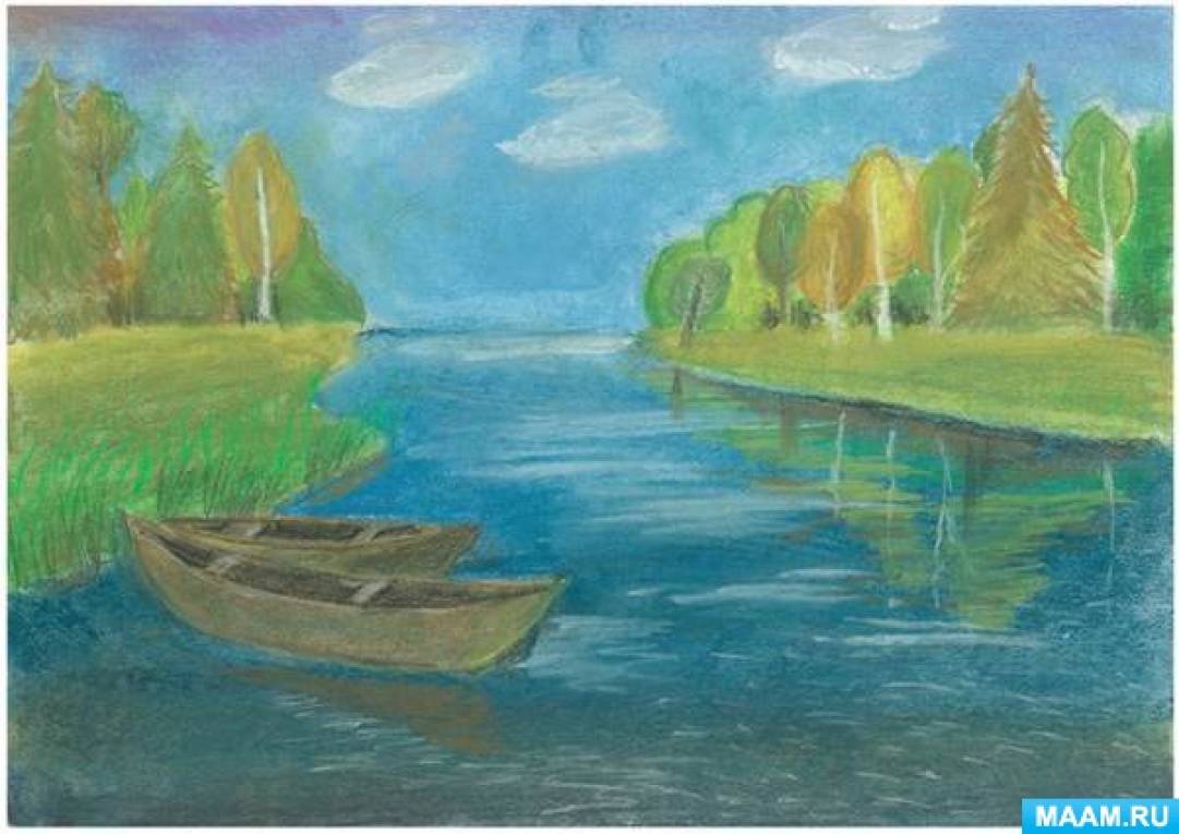 Детские рисунки озера. Рисование реки. Пейзаж с водным простором. Рисунок на тему река. Детские рисунки реки.
