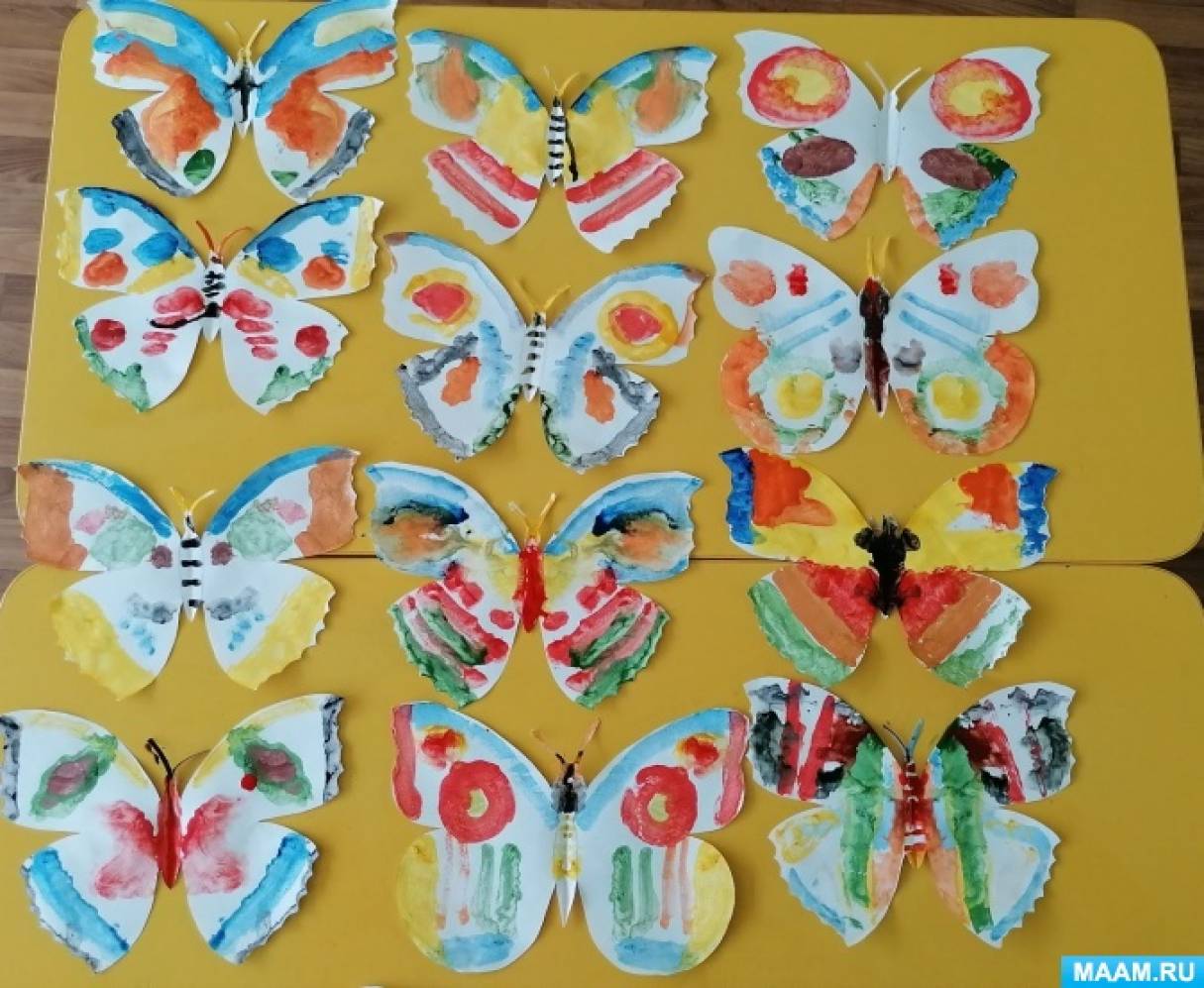 Конспект занятия по рисованию в старшей группе в технике «Монотипия» «Разноцветные бабочки» ко Дню симметрии на МAAM