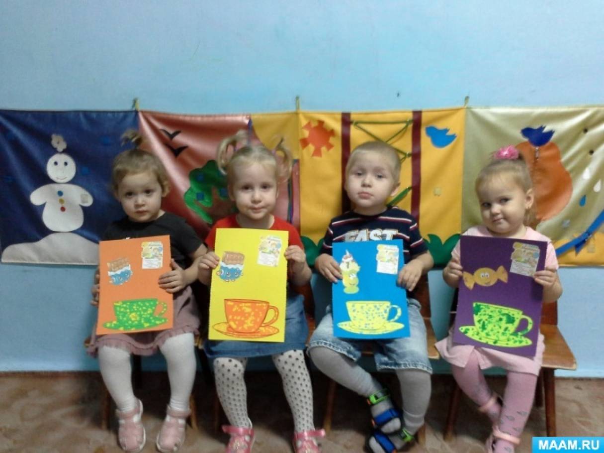 Фотоотчет по аппликации и рисованию ватными палочками с дошкольниками «Подарок для любимой мамы — чашка»