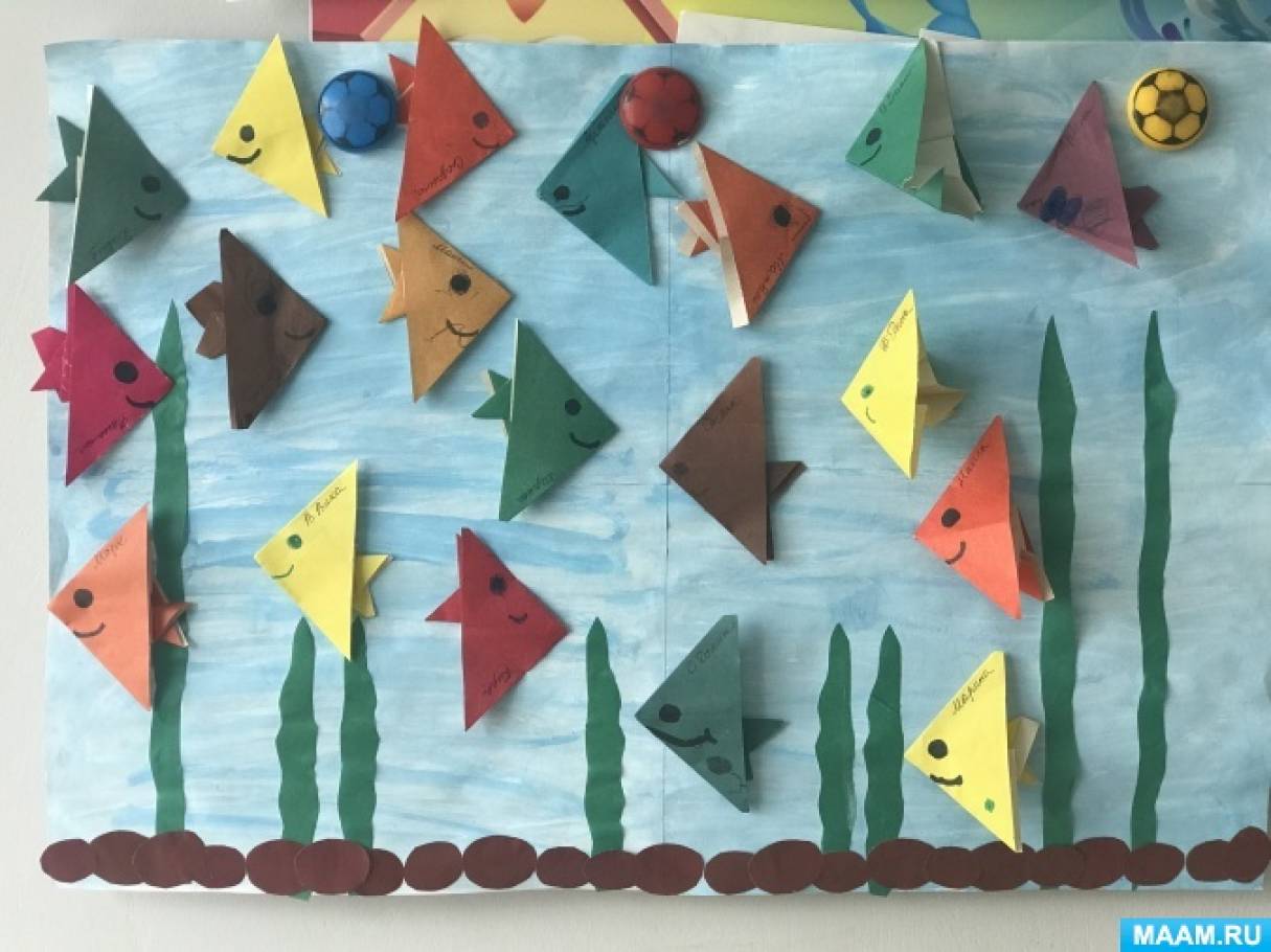 Конспект коллективного занятия по конструированию в технике «оригами» в старшей группе «Рыбки в аквариуме»