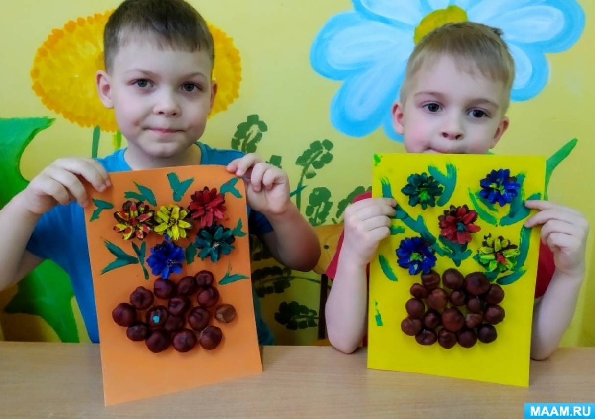 Детский мастер-класс «Цветы в вазе для Татьян» с использованием природного материала