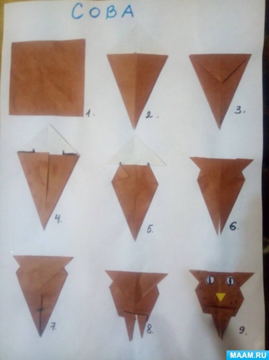 Конспект кружковой работы по оригами в старшей группе «Сова»