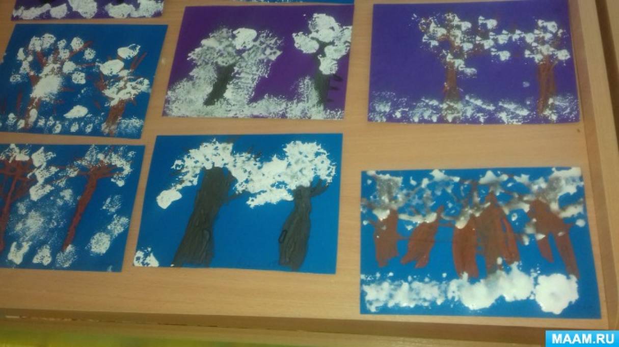 Деревья в снегу вторая младшая группа. Занятие в 1 мл группе деревья в снегу. Рисование во 2 мл.гр деревья в снегу. Рисование снежного дерева в младшей группе. Рисование в младшей группе деревья в снегу.
