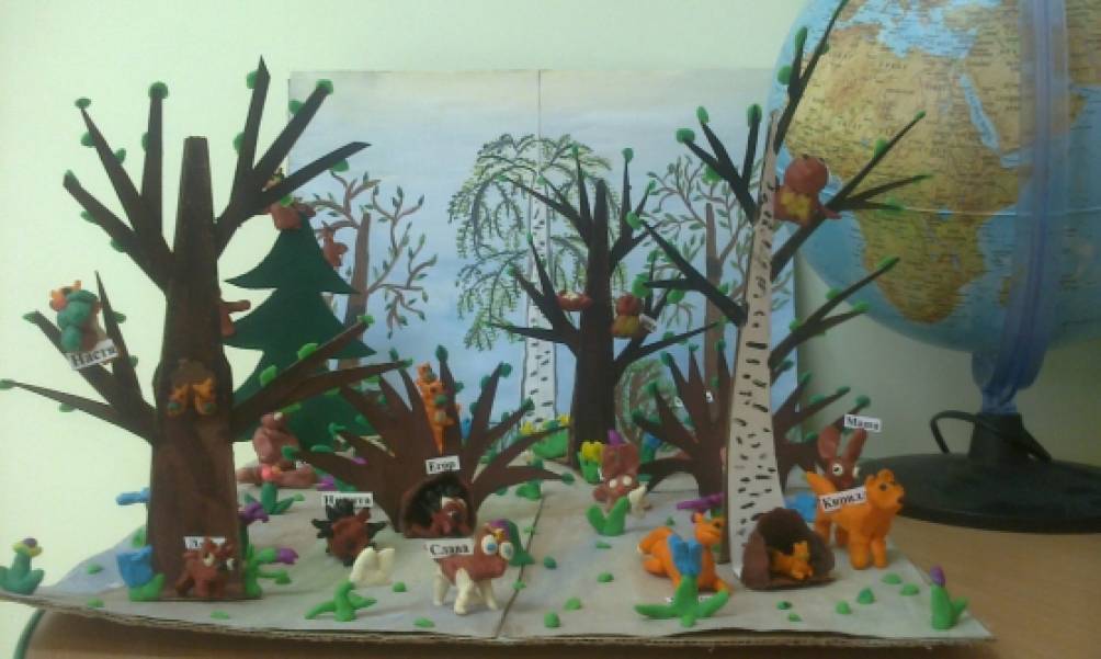 Животный мир весной старшая группа. Поделка весенний лес. Макет весеннего леса для детского сада. Лес старшая группа.