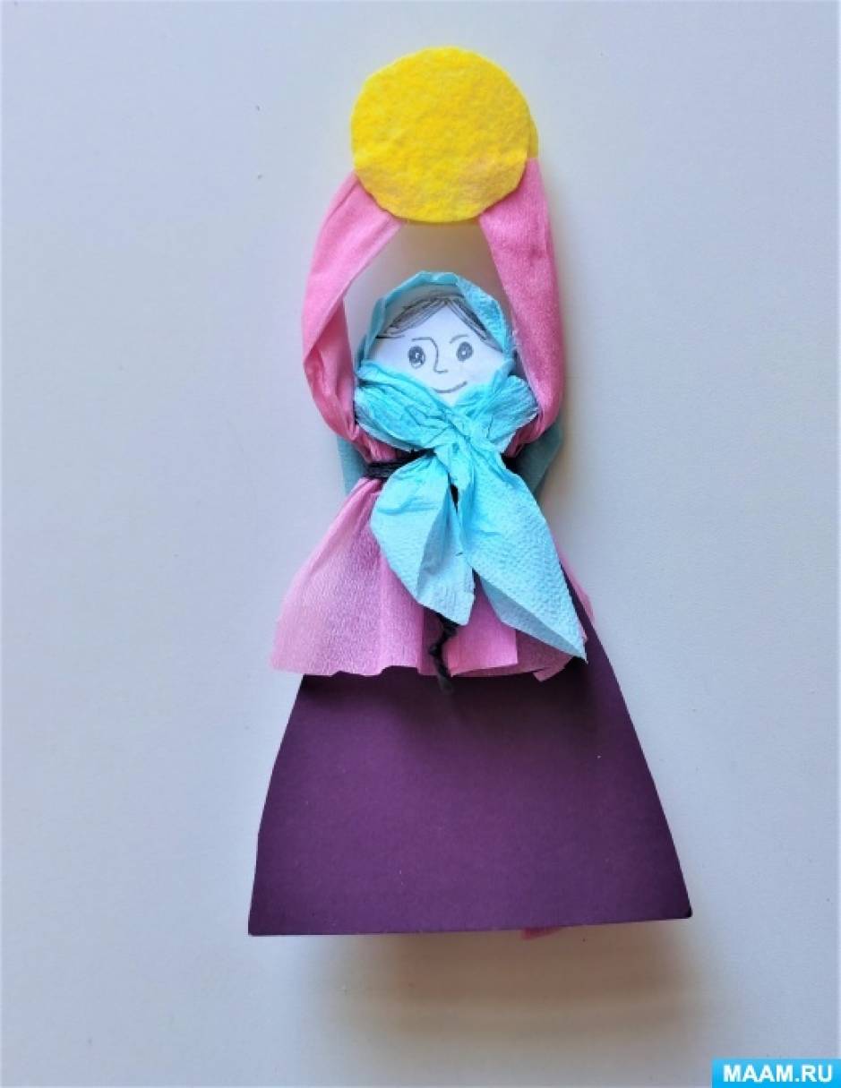 Мастер-класс по конструированию куклы «Масленица» из картона и гофрированной бумаге для старших дошкольников 6–7 лет