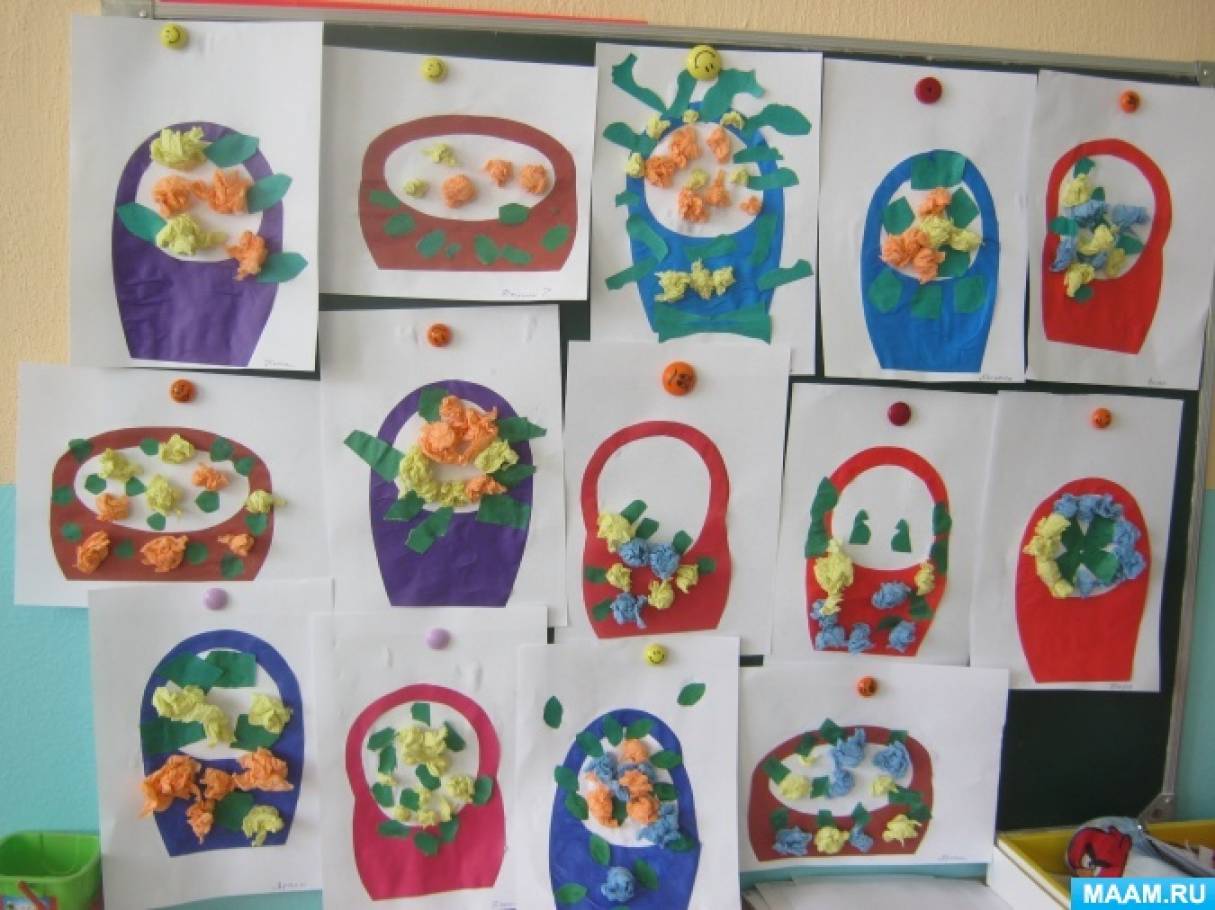 Ручной труд в старшей группе на тему корзина с цветами.