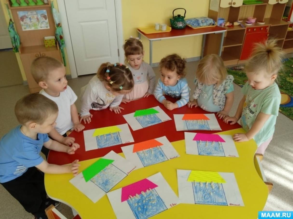 Детский мастер-класс с элементами рисования, лепки и аппликации «Сосульки кап-кап-кап» в группе раннего возраста