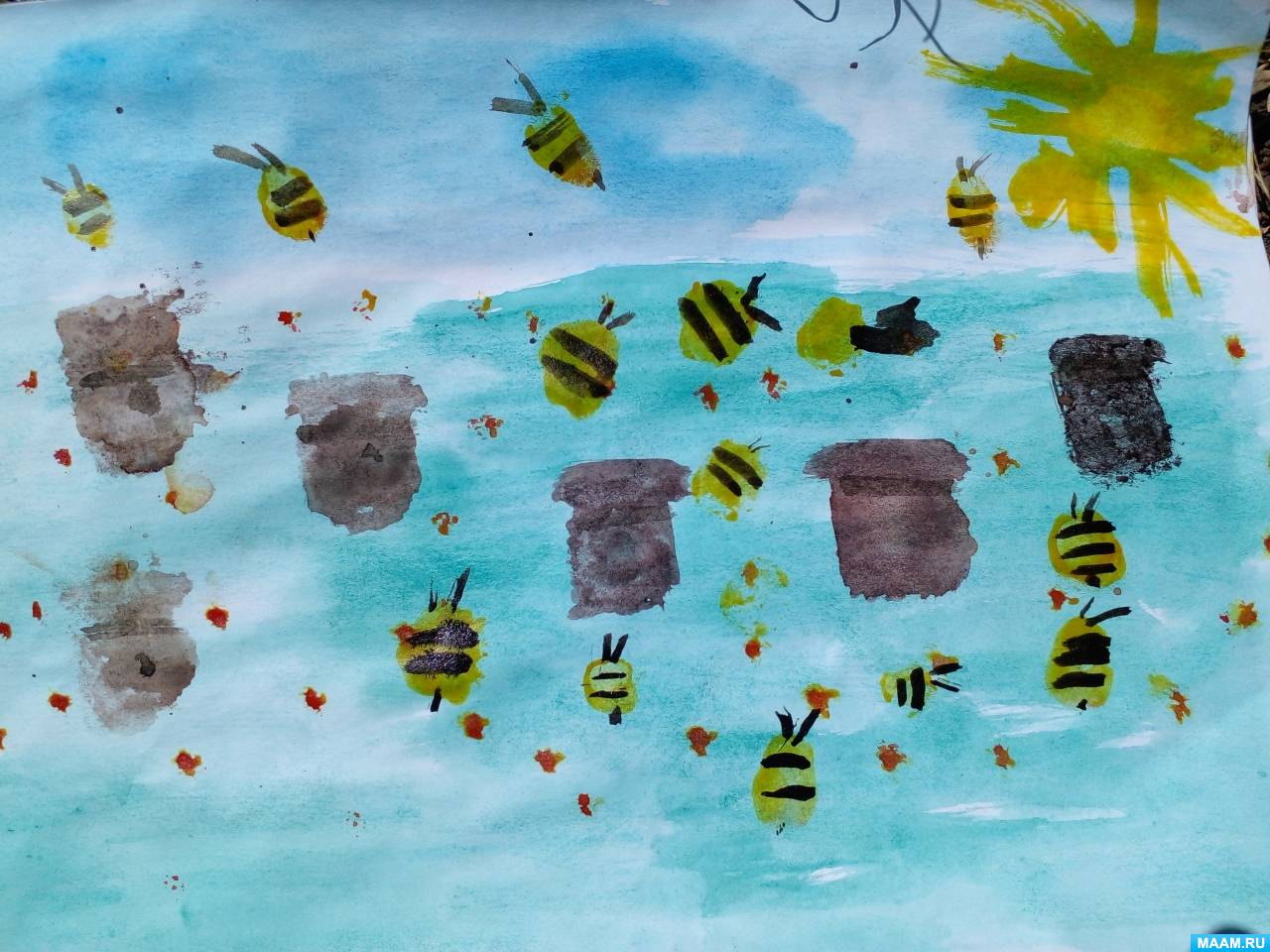 Детский мастер-класс по нетрадиционной технике рисования штампом и пальчиками «Пчелы на пасеке»