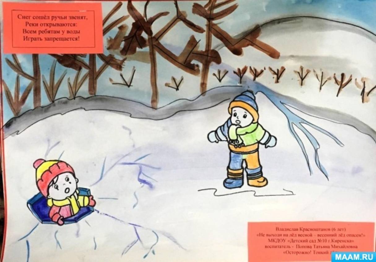 Безопасность весной для детей картинки. Осторожно тонкий лед для детей в детском саду. Рисунок на тему безопасность зимой. Рисунок на тему осторожно тонкий лед. Безопасность на льду весной для детей.