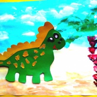 Мастер-класс по объёмной аппликации с элементами рисования мятой бумагой «Динозаврик» для старших дошкольников