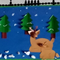 Мастер-класс по аппликации из цветной бумаги и скорлупы жёлудей «Олень с оленёнком в зимнем лесу» для старших дошкольников