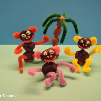 Веселые обезьянки из каштанов и синельной проволоки. Детский мастер-класс для совместного творчества с родителями