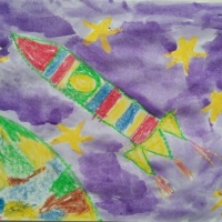 Детский мастер-класс по рисованию восковыми мелками и красками «Ракета» с детьми подготовительной группы