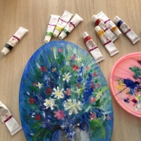 Мастер-класс по рисованию акриловыми красками на холсте «Букет полевых цветов»