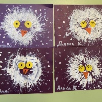 Конспект занятия по нетрадиционному рисованию втулками от бумажных полотенец «Полярная сова»