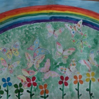 Летнее творчество. Коллективная работа «Бабочки-красавицы в ярких, цветных платьицах»