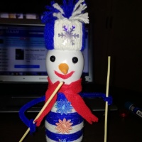 Мастер-класс «Снеговик-лыжник». Изготовление поделки из ниток для вязания и бросового материала и пластиковой бутылочки