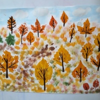 Коллективная работа старших дошкольников «Золотая осень» в нетрадиционной технике рисования