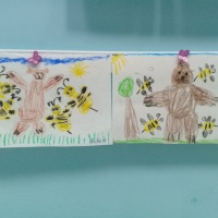 Фотоотчёт «ИЗО в старшей группе. Рисование «Как мы играли в подвижную игру «Медведь и пчелы», «Девочка в нарядном платье»