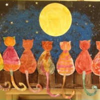 Коллективная работа «Лунные коты» с детьми подготовительной группы