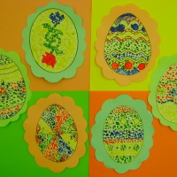 Фотоотчёт о работах по рисованию в технике пуантилизм «Оформление пасхальных яиц»
