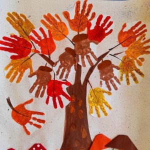 Мастер-класс коллективной работы по рисованию ладошкой с элементами аппликации «Осеннее дерево»