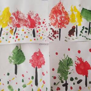 Мастер-класс по рисованию гуашью с детьми 4–5 лет с использованием отпечатков листьев на бумаге «Осенний лес»