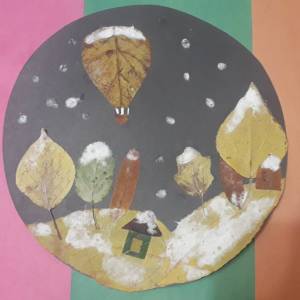 Мастер-класс по изготовлению коллективной аппликации «Первый осенний снежок» из листьев, клея ПВА и муки