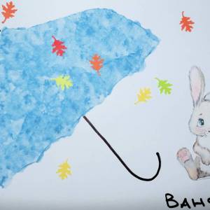 Конспект занятия по рисованию с использованием трафарета «Зонтик для зайки» с детьми младшего возраста