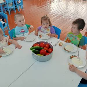 Фотоотчет о занятиях в первой младшей группе «День свежих овощей»